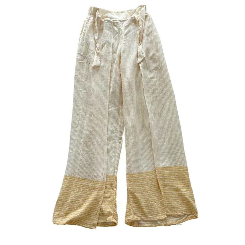 Sundance Sunshine Stripe Pants Yellow White Wide Leg Split Flowy Pants Sz Small